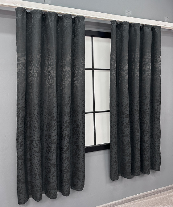 Комплект коротких штор VR-Textil Льон мармур Pavliani ХО № 1262ш Графітовий 130х170 см 2 шт (35-0204) Київ - фото 3
