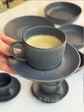 Набір чашок 6 ч/6 бл американо чорний Olens "Шайні-дот" 190 мл кераміка 101-0405 для дому та ресторану Київ