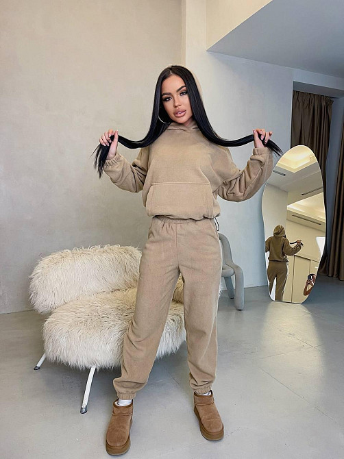 Женский теплый прогулочный костюм двойка: худи и штаны двусторонний флис Беж, 42/44 Одесса - изображение 9