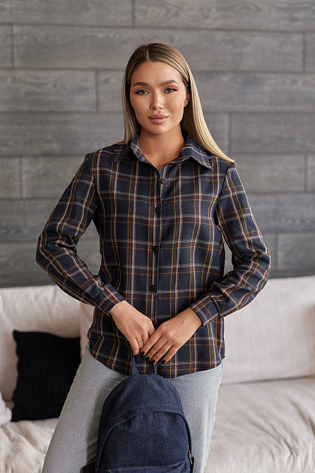 Жіноча сорочка в клітинку оверсайз "Wise" | Норма і батал Темно-синій, 46-48 Київ - фото 1