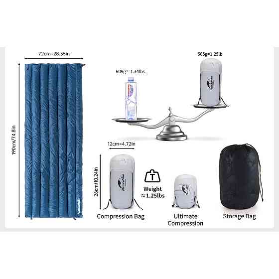 Спальный мешок с натуральным пухом Naturehike CW295 CNK2300SD013 Голубой Винница