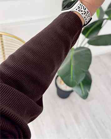 Женский базовый прогулочный костюм тройка: кардиган футболка и штаны трикотажный рубчик Шоколад, 46/48 Одесса