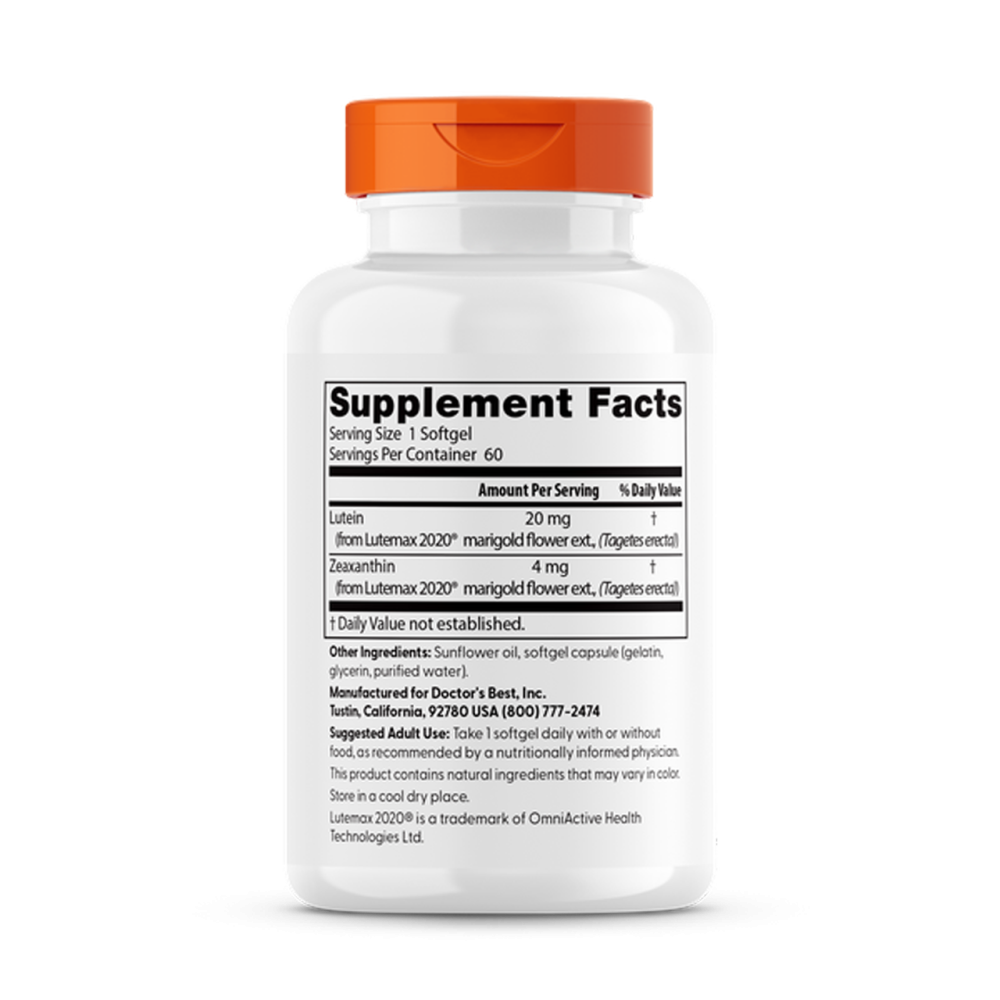 Лютеин для зрения Doctor's Best  Lutein лютемакс 20 мг 60 капс Киев - изображение 2