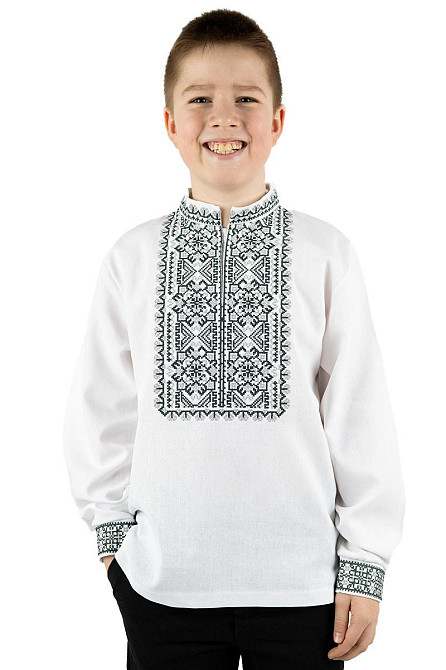 Вишиванка лляна чоловіча, довгий рукав, біла, (льон) топ Київ - фото 5