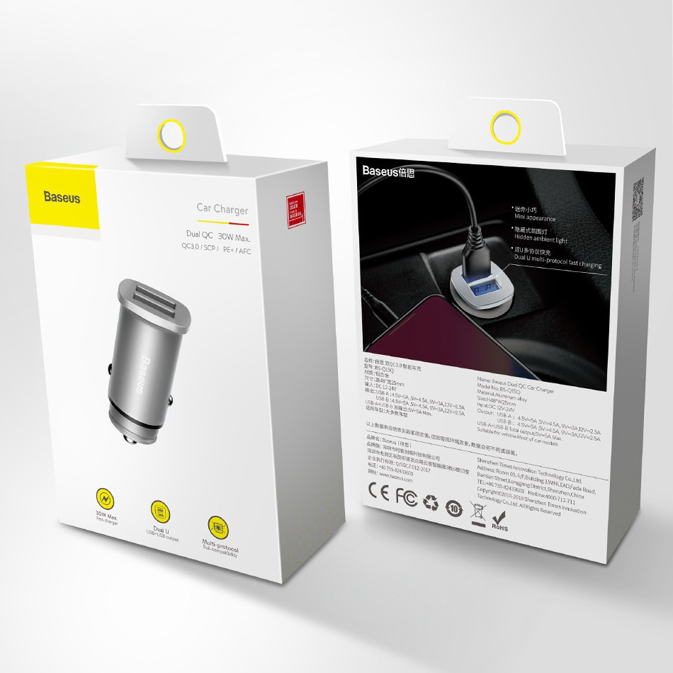 Автомобильное зарядное устройство BASEUS B5-C15Q Dual QC3.0 Car Charger 30W (Черное, два USB-порта) Николаев - изображение 8