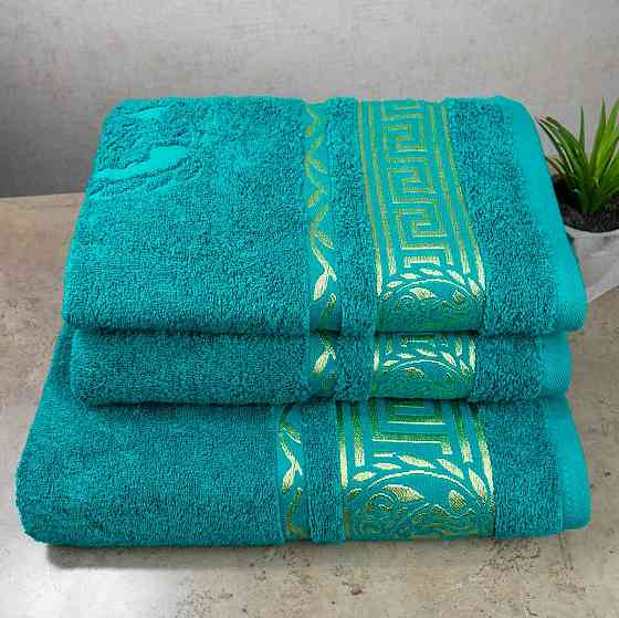 Комплект махрових рушників 3шт GM Textile 50х90см, 50х90см, 70х140см Caesar 450г / м2 (Бірюзовий) Суми