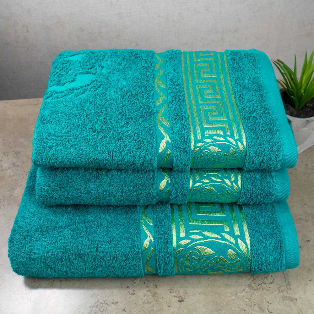 Комплект махровых полотенец 3шт GM Textile 50х90см, 50х90см, 70х140см Caesar 450г/м2 (Бирюзовый) Сумы - изображение 1