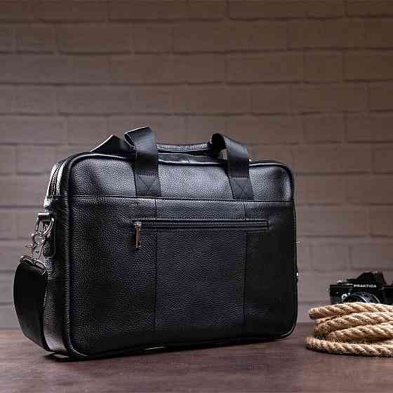 Деловая мужская сумка из зернистой кожи Vintage 14886 Черная Киев