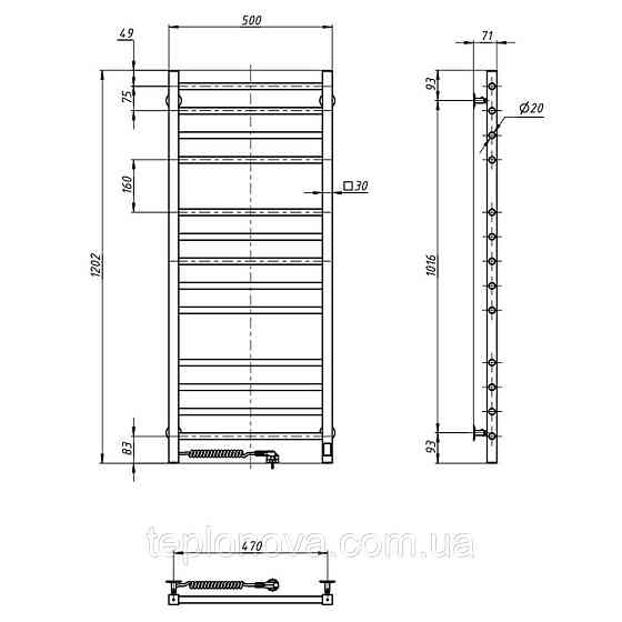 Полотенцесушитель Классик Квадро 500х1200 Sensor с таймером, левый Черновцы