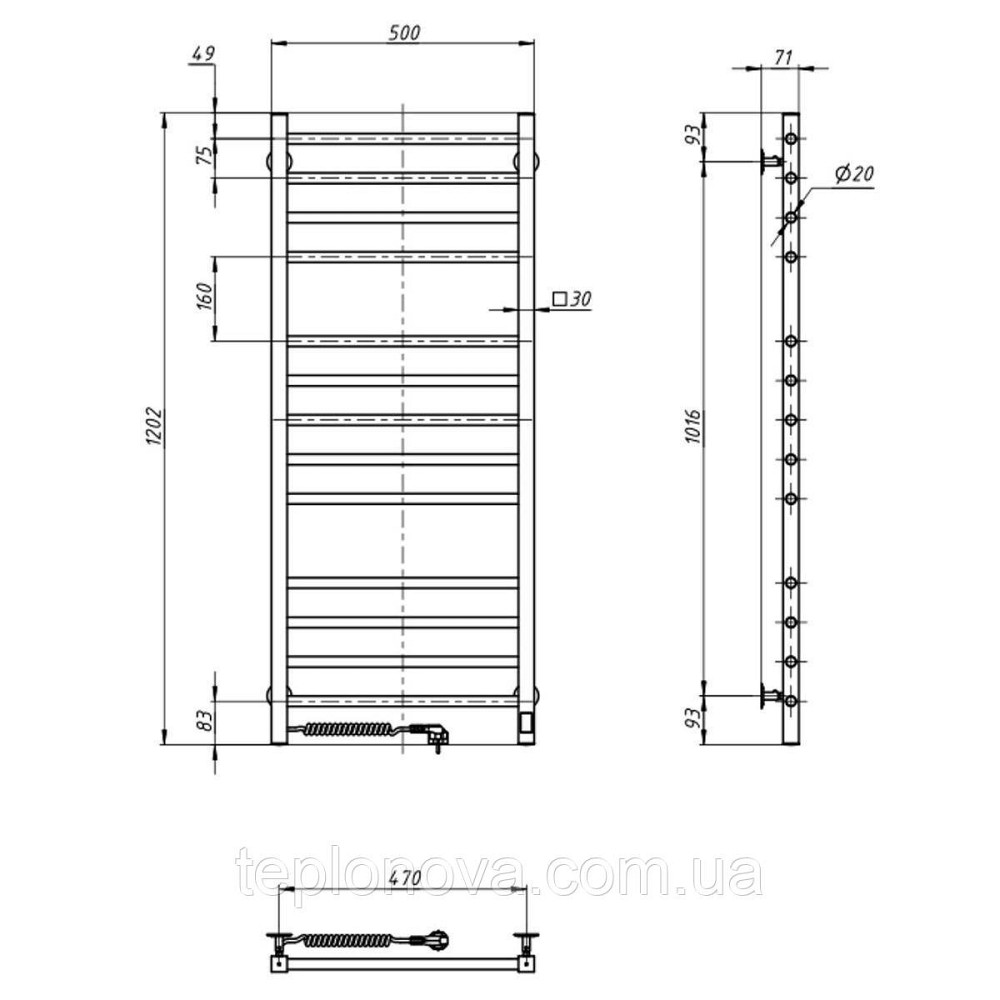 Сушарка для рушників Класик Квадро 500х1200 Sensor з таймером, ліва Чернівці - фото 5