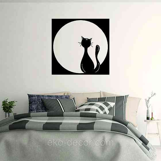 Декоративное настенное 3D Панно «Кот» Декор на стену с объемом 90*90 см, Черный Киев