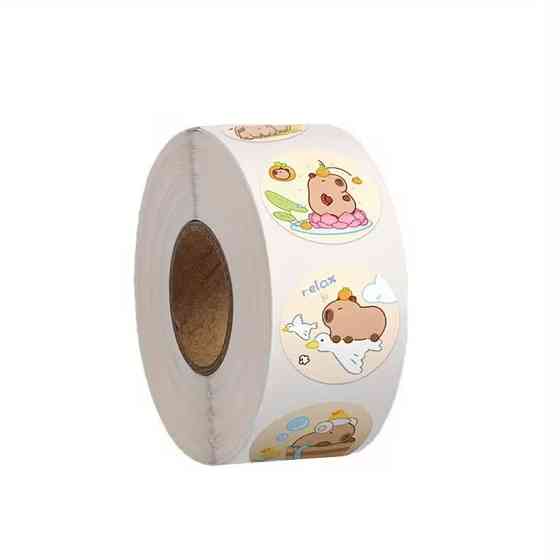 Стікери капібара — рулон 500 шт Ø2 см, милі наліпки для декору Київ