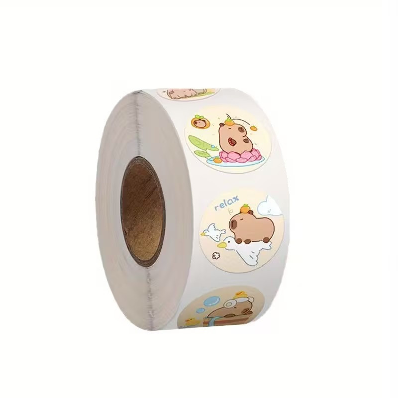 Стикеры капибара — рулон 500 шт Ø2 см, милые наклейки для декора Киев - изображение 2