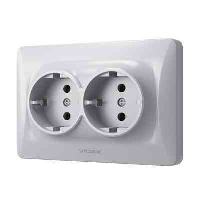 Розетка Videx BINERA 2ая с заземлением серебр (VF-BNSK2G-SS) Вінниця