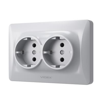 Розетка Videx BINERA 2ая с заземлением серебр (VF-BNSK2G-SS) Вінниця - фото 2