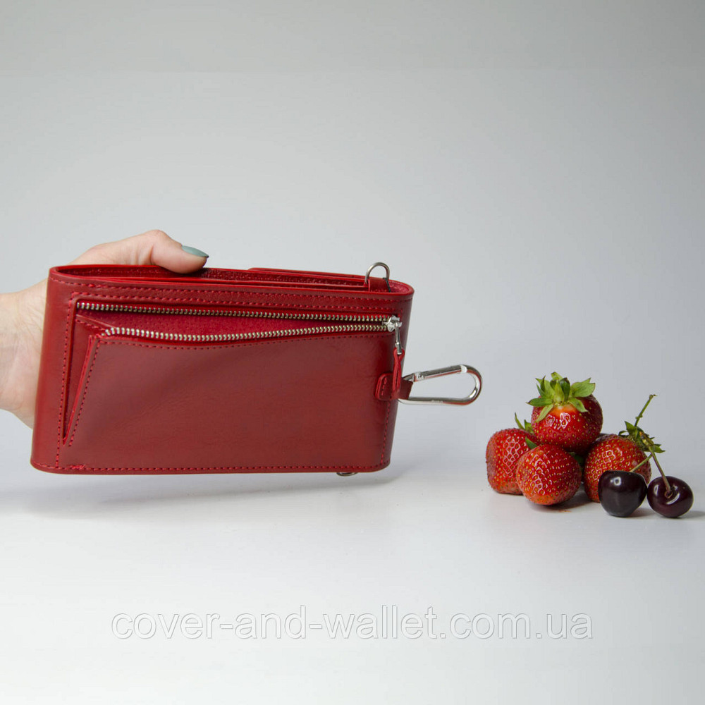 Женская красная кожаная сумка кошелек через плечо Grande Pelle Киев - изображение 5
