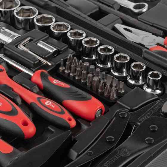 Набір інструментів, проф., 1/2" + 1/4", Cr-V, 72 од., головки: 4-32 мм, біти 20 од., ключі: 8-15 мм, кейс INTERTOOL ET-6073 Київ