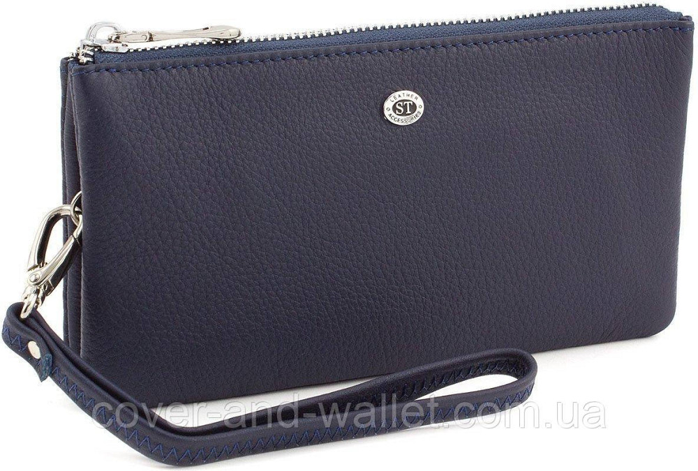 Классический кошелек-клатч на молнии синего цвета из натуральной кожы ST Leather Киев - изображение 1