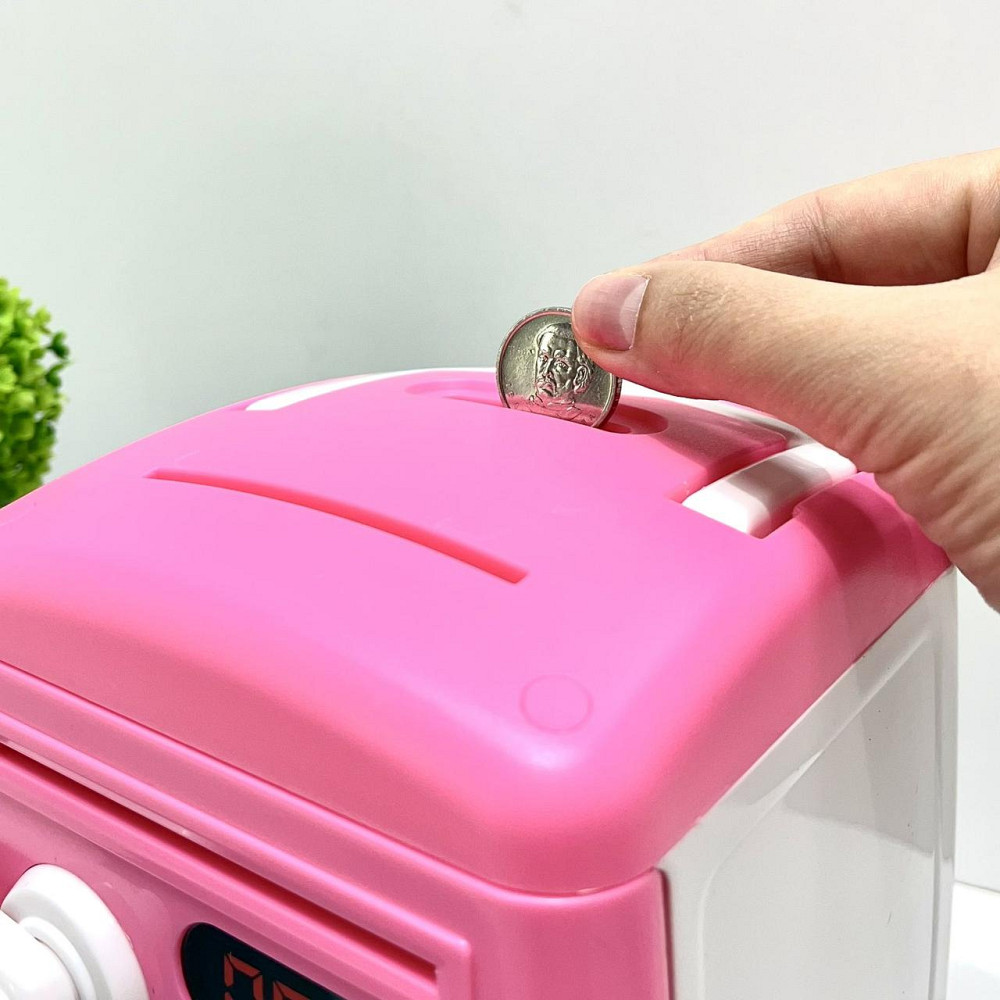 Сейф-скарбничка дитяча зі сканером відбитка пальця та кодовим замком затягує купюри звук підсвічування Рожевий (MK 5411) Чернігів - фото 4