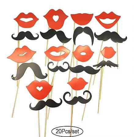 Фотобутафория для праздника губы усы 20 деталей one size черно-красный Киев