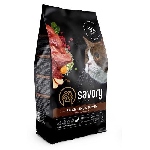 Сухий корм Savory для котів з чутливим травленням, зі свіжим ягням та індичкою, 400 г Київ - фото 1