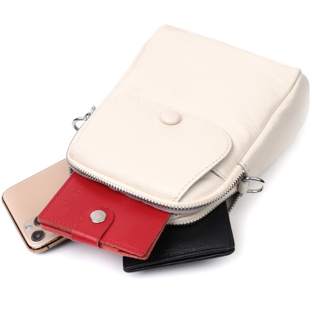 Женская небольшая вертикальная сумка на два отделения из натуральной кожи Vintage 22401 Белая Киев - изображение 7