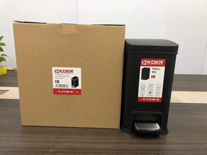 Мусорное ведро с плавным закрытием прямоугольное Koer TC-010108-05 8 л цвет черный нерж. сталь (KR5593) Черновцы - изображение 7