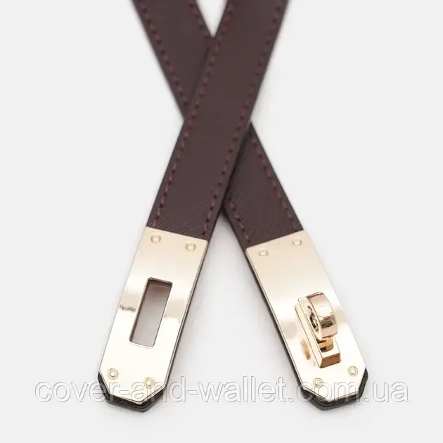 Стильный тонкий женский ремень в коричневом цвете в стиле Hermes 20 мм Puos Киев - изображение 2