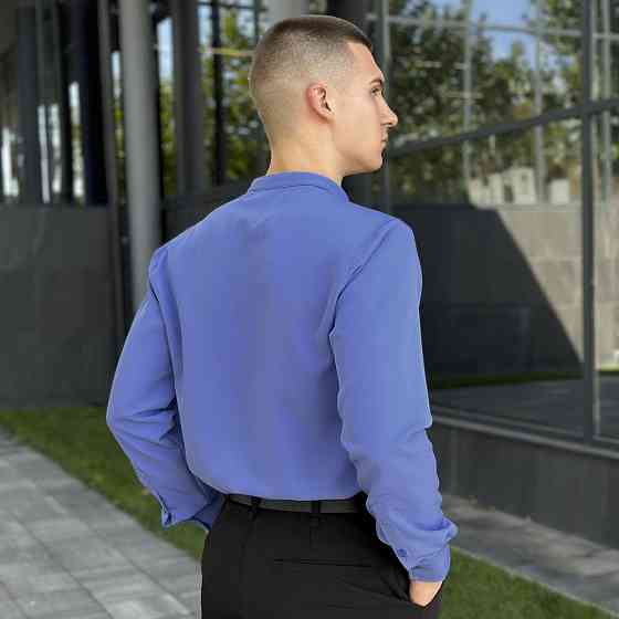 Блакитна сорочка для чоловіків з довгим рукавом з ґудзиками Pobedov Legend Київ