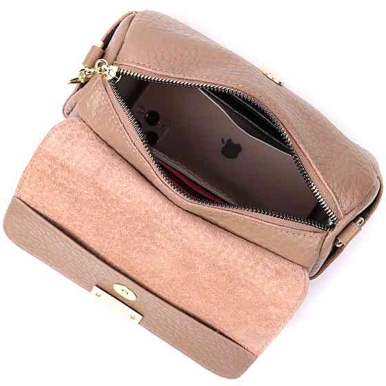 Модна шкіряна сумка з оригінальною плечовою лямкою Vintage 22403 Бежева Київ