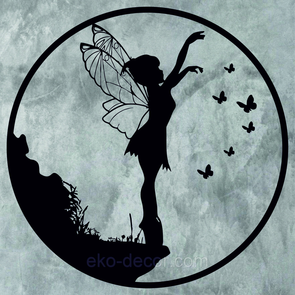 Декоративное настенное Панно «Фея и бабочки», Декор на стену 90*90 см, Черный Киев - изображение 4