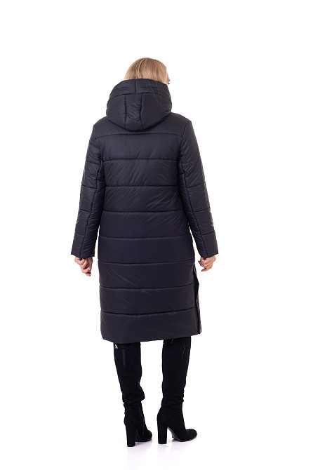 Пуховик длинный женский зимний без меха чёрный Киев - изображение 3