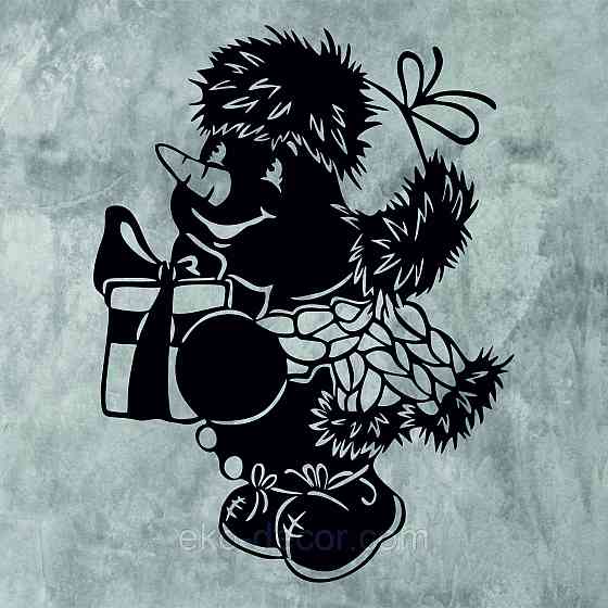 Декоративное настенное Панно «Снеговик», Декор на стену 110*83 см, Черный Киев