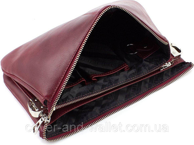 Стильний жіночий клатч з італійської шкіри бордового кольору Grande Pelle 70561001 Київ - фото 6