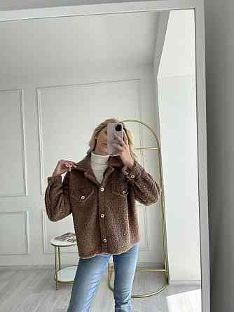 Женская укороченная куртка-рубашка из мягкой овчины Тедди Шоколад Одесса