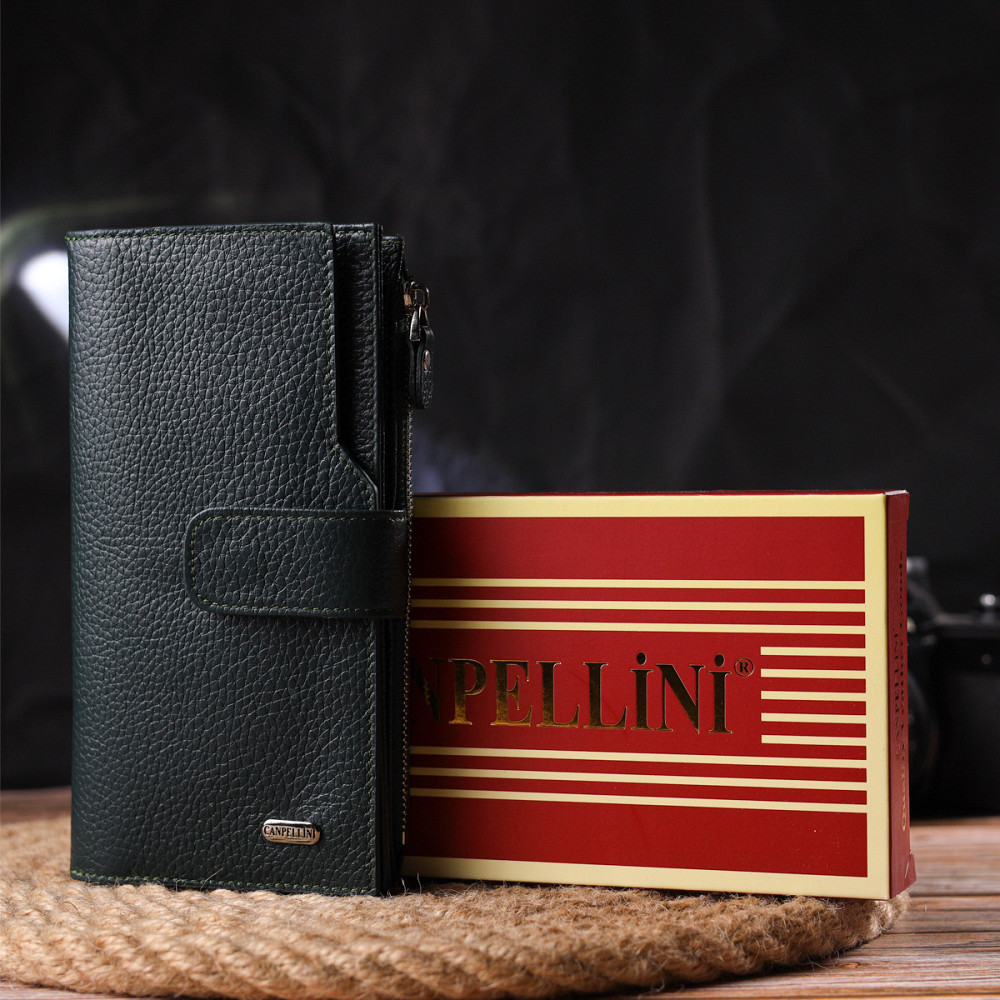 Жіночий великий вертикальний гаманець з натуральної шкіри CANPELLINI 21643 Зелений Київ - фото 1