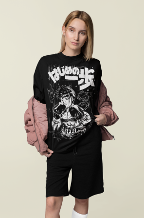 Футболка для мальчика аниме Хаджиме Но Іппо Камогава оверсайз (рост от 165 до 180 ) Черний AnimeJ0648m Днепр