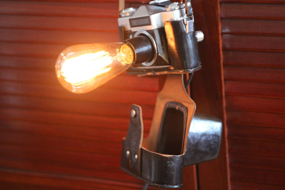 Світильник із фотоапарата Зеніт СРСР. Світильник із лампою Едісона. Київ - фото 2