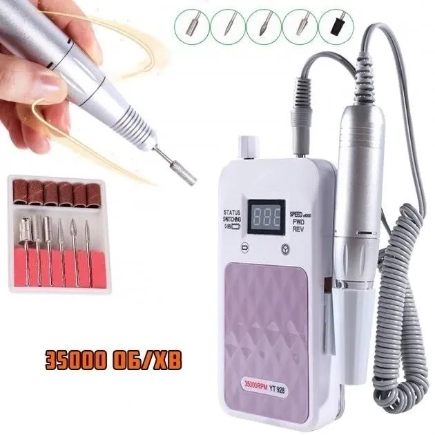 Портативний фрезер для нігтів Nail Drill YT-928 акумуляторний з індикатором заряду на 35 000 обороті Київ - фото 1