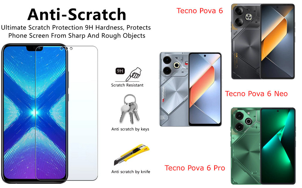 Защитное стекло NeoGlass для Tecno Pova 6, Pova 6 Neo, Pova 6 Pro – ультрапрозрачное и устойчивое Киев - изображение 1