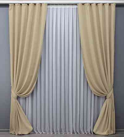 Комплект готовых штор VR-Textil Микровелюр Petek № 1491ш Бежевый 100х290 см 2 шт (31-779) Киев