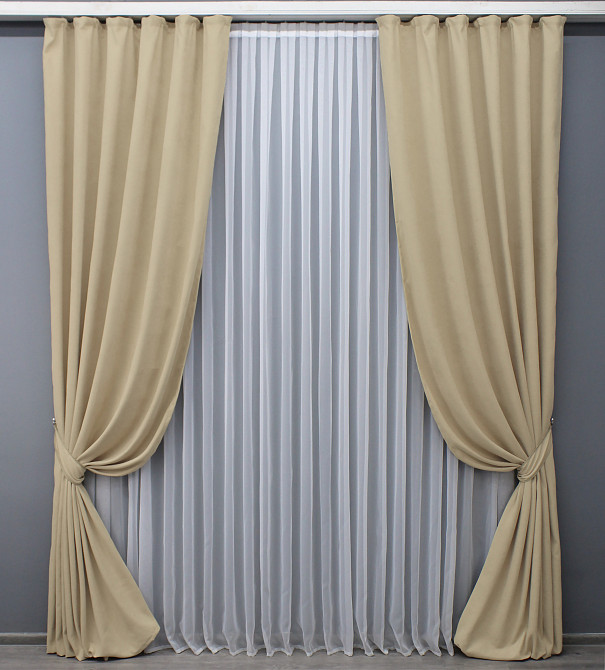 Комплект готовых штор VR-Textil Микровелюр Petek № 1491ш Бежевый 100х290 см 2 шт (31-779) Киев - изображение 2