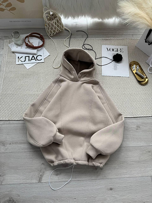 Жіноча стильна тепла худі з фіксаторами цільна турцька тринитка на флісі Одеса - фото 1