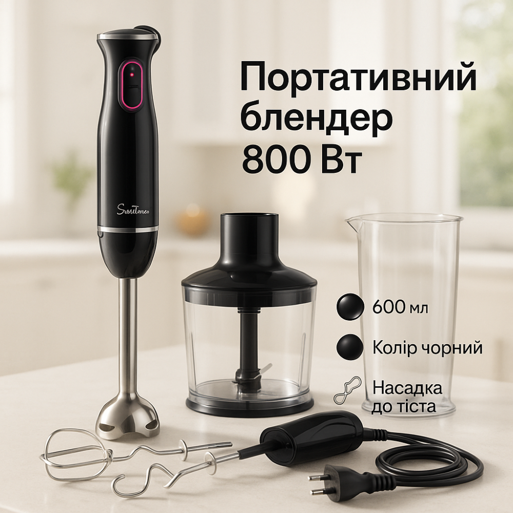 Кухонный блендер комбайн с чашей Suntera HB-702B 800 Вт, Блендер для соусов и пюре QO-32 Львов - изображение 8