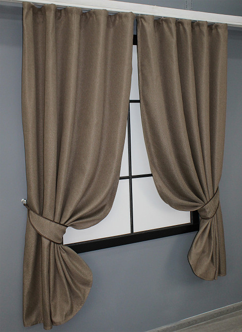 Комплект коротких штор VR-Textil Лен-блэкаут Лен Мешковина № 825ш Темный беж 130х170см 2 шт (35-0099) Киев - изображение 2