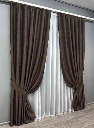 Комплект готових штор VR-Textil Льон Савана № 687ш Венге 200х270 см 2 шт (32-295) Київ