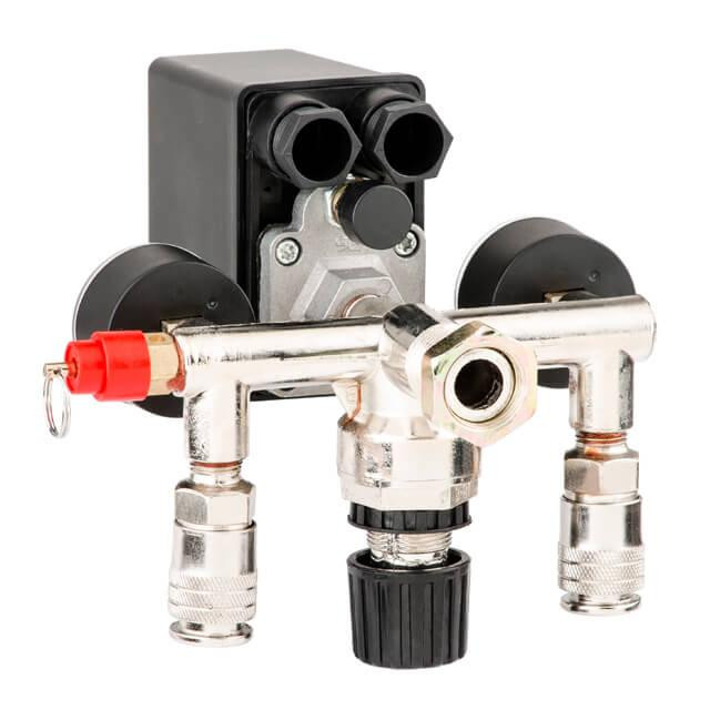 Пресостат 220 В (блок автоматики компресора) в зборі: пресостат, редуктор, 2 манометри, запобіжний клапан, 2 виходи INTERTOOL Киев - изображение 5