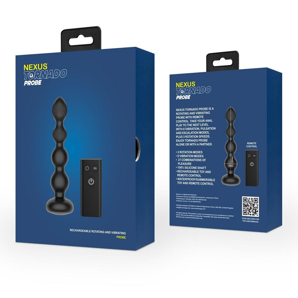 Анальний віброротатор Nexus Tornado Probe Edition, діаметр 3,5 см, вібрація + ротація, пульт ДУ Sex Aura Київ - фото 8