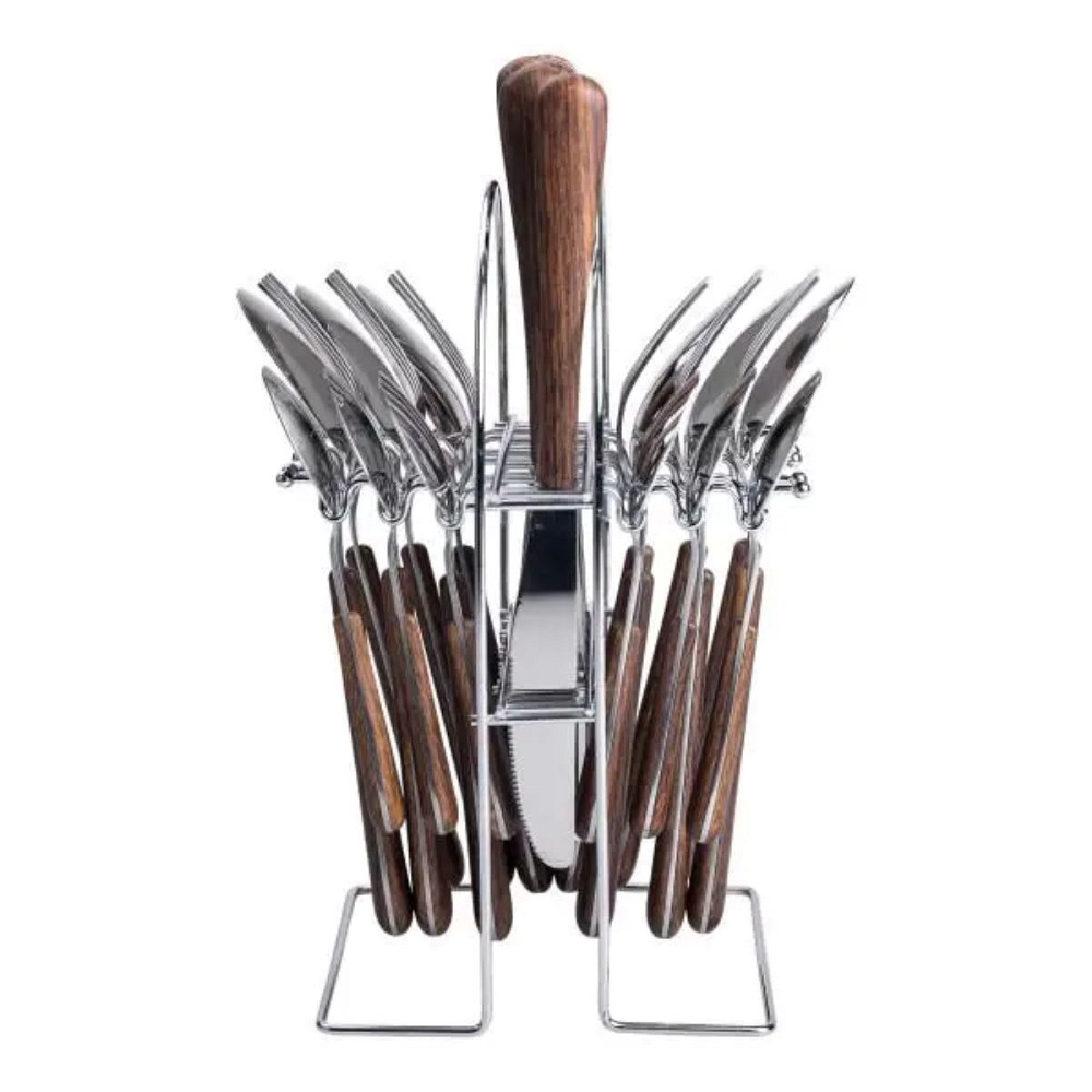 Yiwu Набір столових приборів на 6 персон з дерев'яними ручками на підставці столові прибори 24 Киев - изображение 5