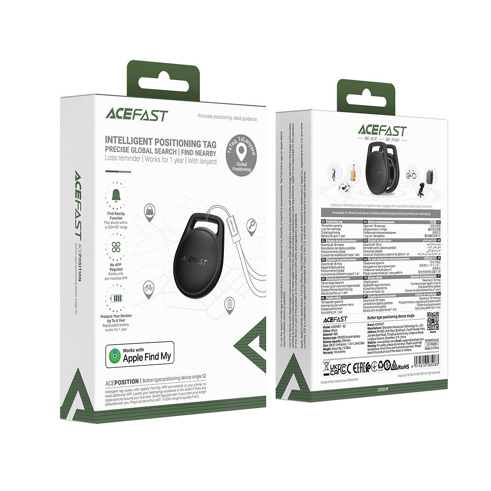 Трекер ACEFAST S2 button type positioning device single Black Одесса - изображение 2